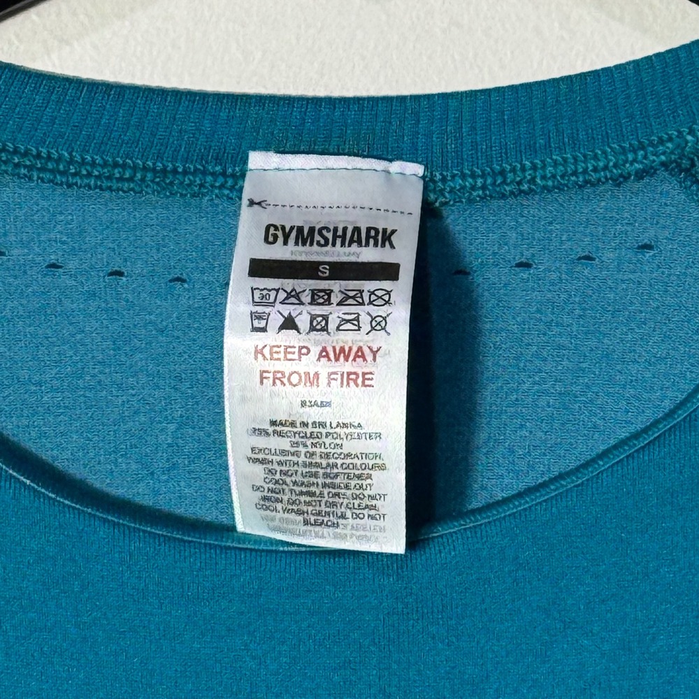 Gymshark Women Teal‎ Green Long Sleeve Cropped Seamless Workout Top Small B3A6H - Picture 2 of 8